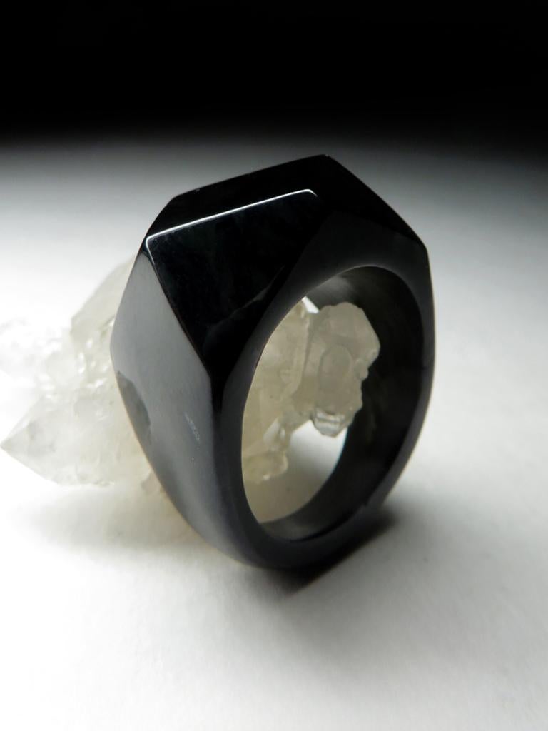 Black Jade Solid Ring Rare Midnight Tulip Flower Natural Gemstone Queen of Night For Sale 3