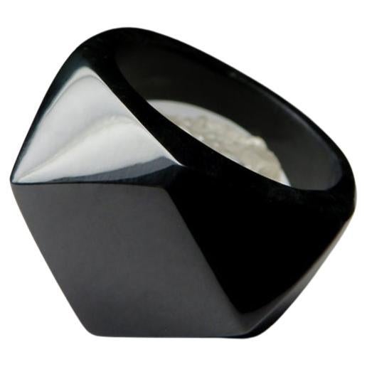 Anillo Sólido de Jade Negro Raro Flor de Tulipán de Medianoche Gema Natural Reina de la Noche