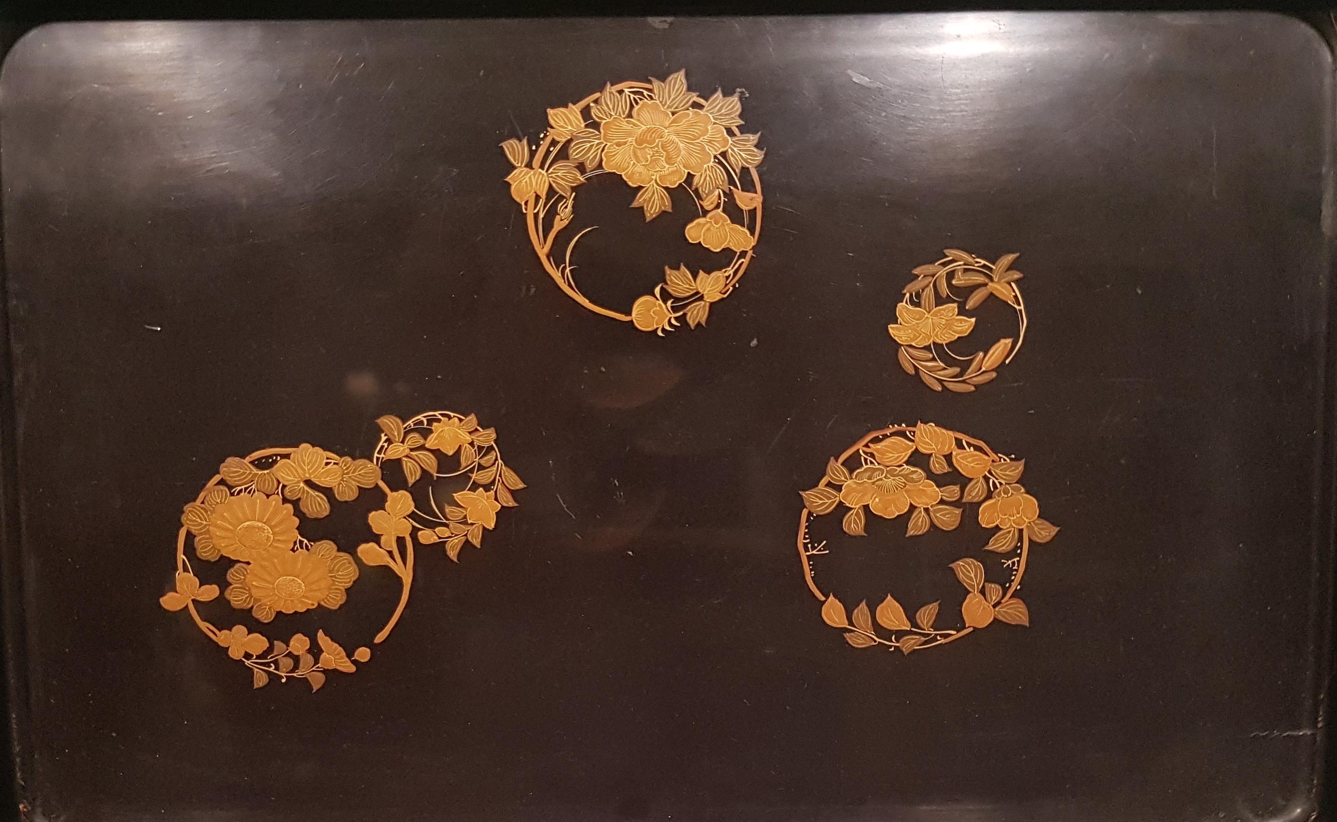 Lacquered Black Japan Tray, 19th Century