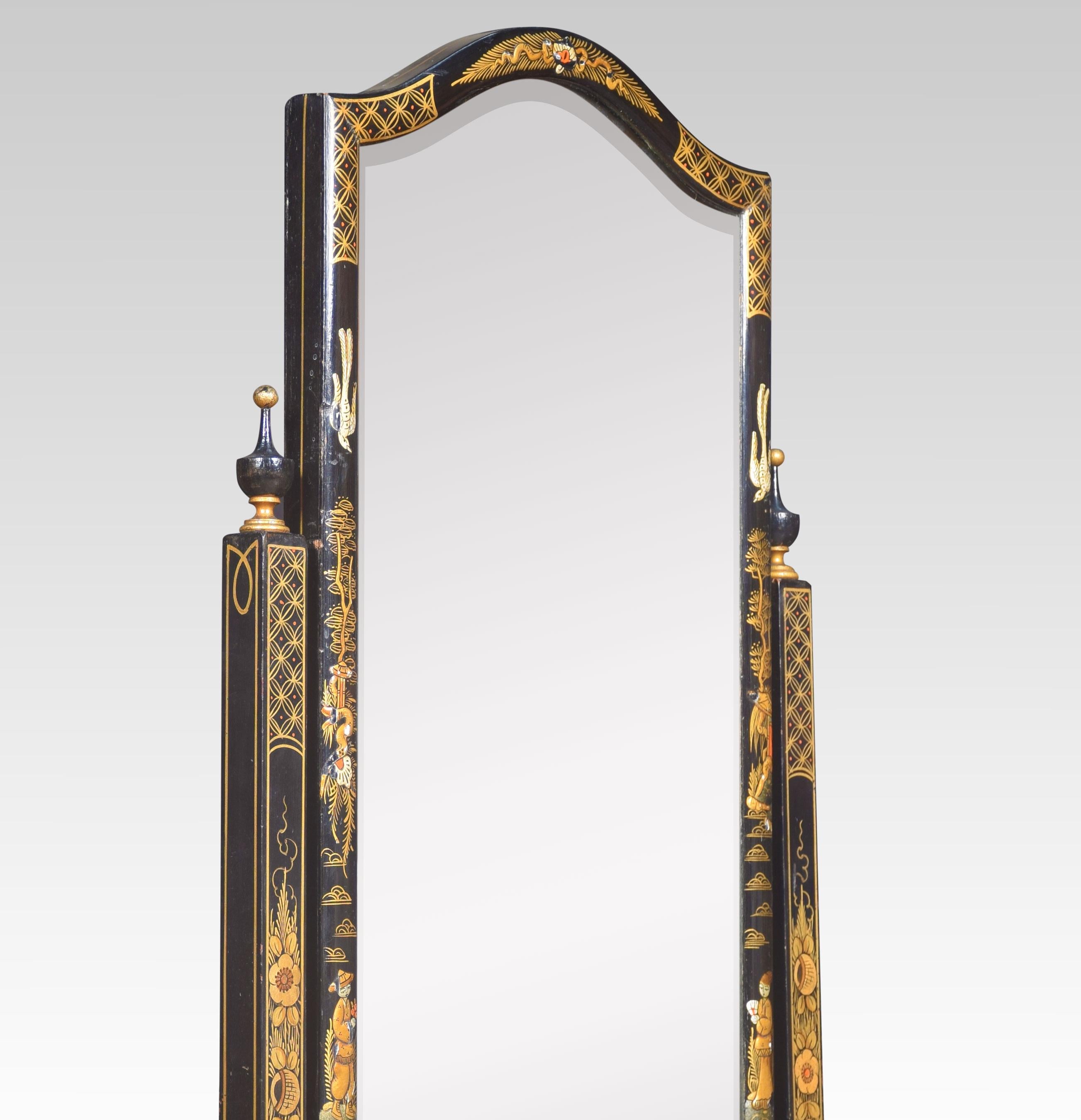 British Black Japanned and Parcel-Gilt Cheval Mirror