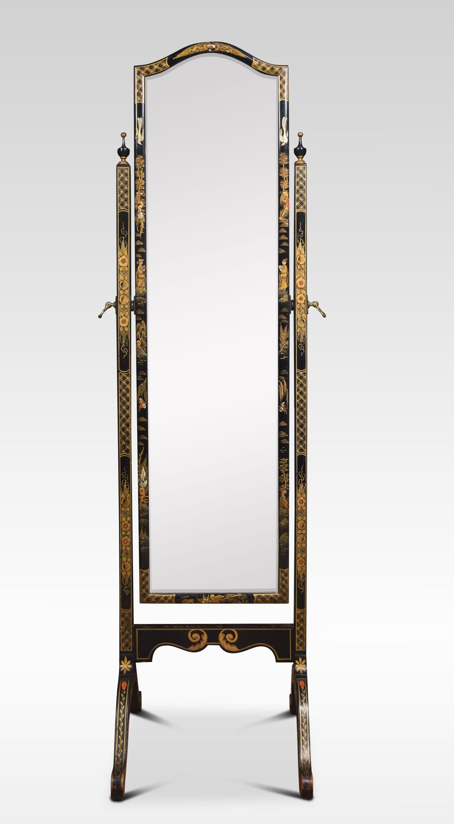 Black Japanned and Parcel-Gilt Cheval Mirror In Good Condition In Cheshire, GB