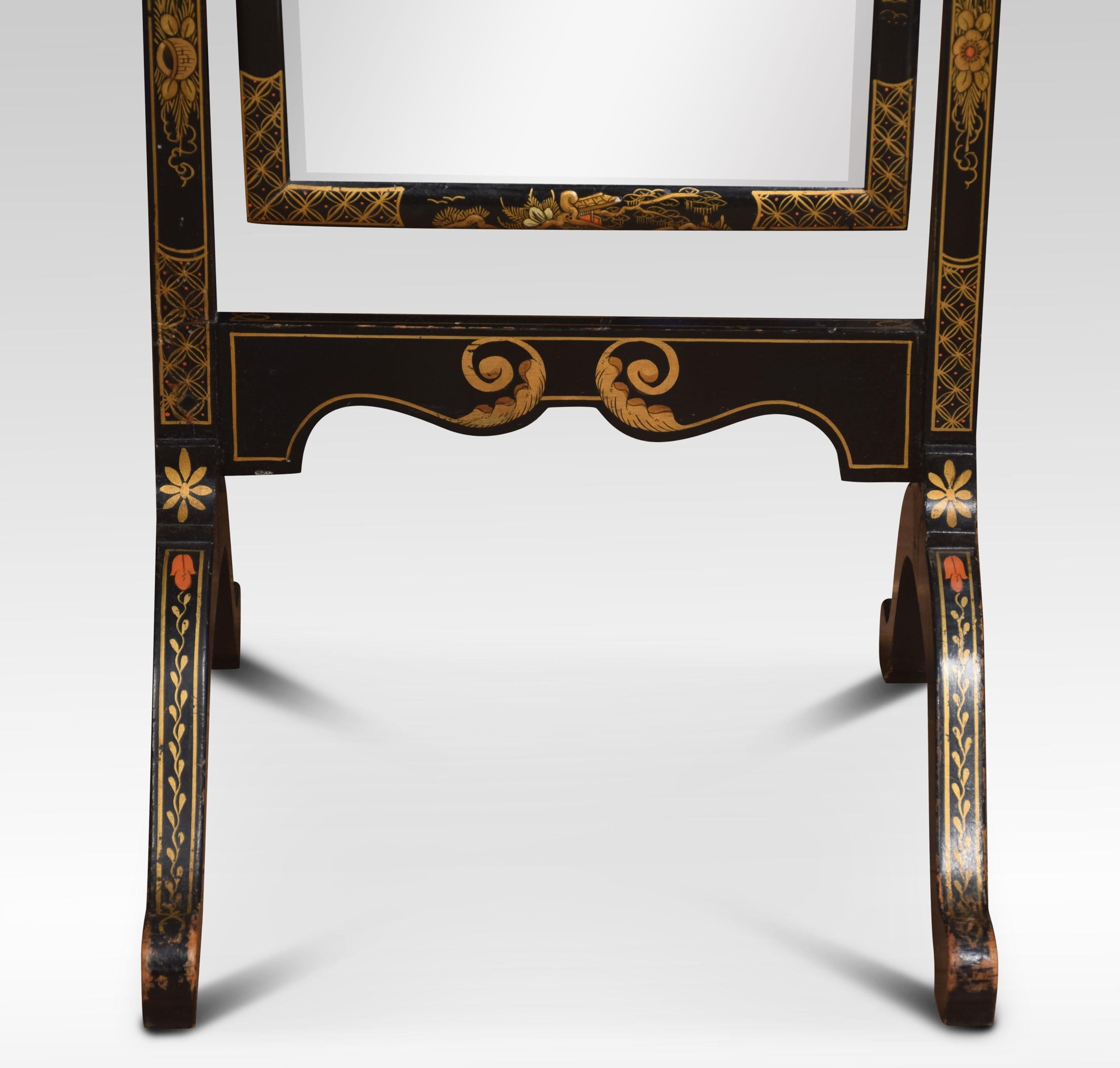 20th Century Black Japanned and Parcel-Gilt Cheval Mirror