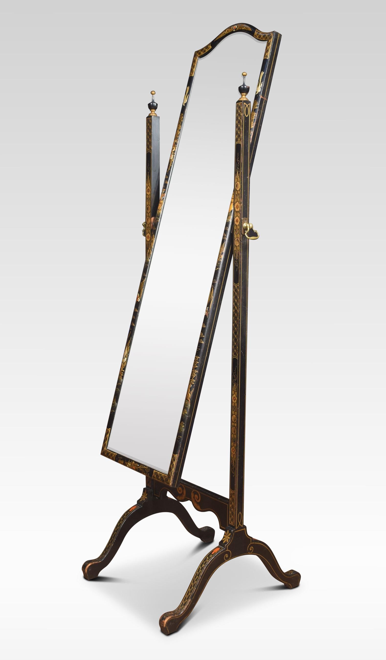 Ebony Black Japanned and Parcel-Gilt Cheval Mirror
