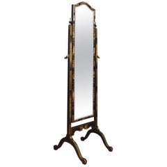 Black Japanned and Parcel-Gilt Cheval Mirror