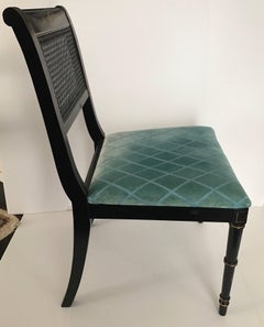 Black Japanned Gold Chinoiserie Cane Chairs, Set of Four