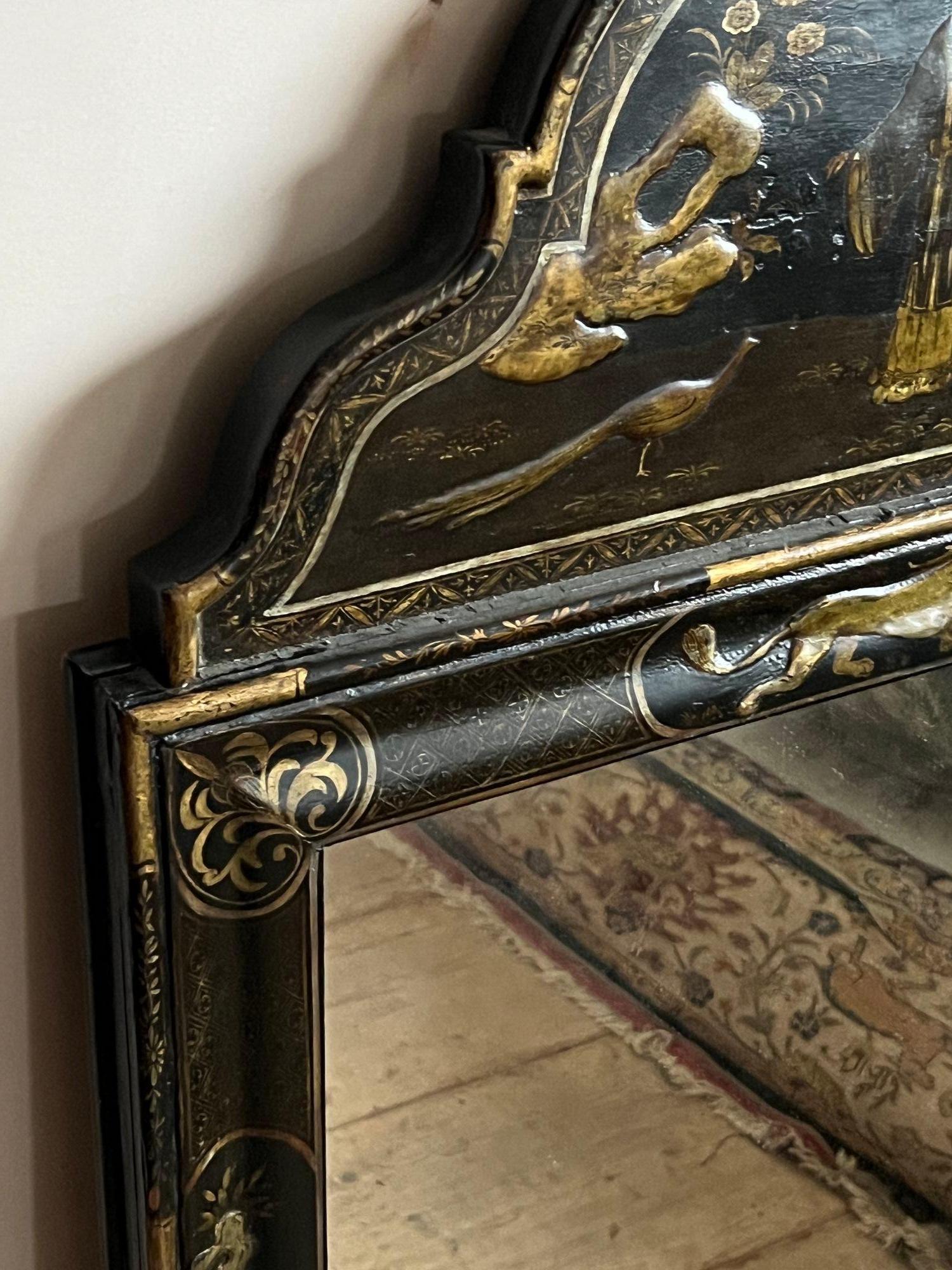 Miroir d'embarcadère en japannage noir Bon état - En vente à Grange-Over-Sands, GB