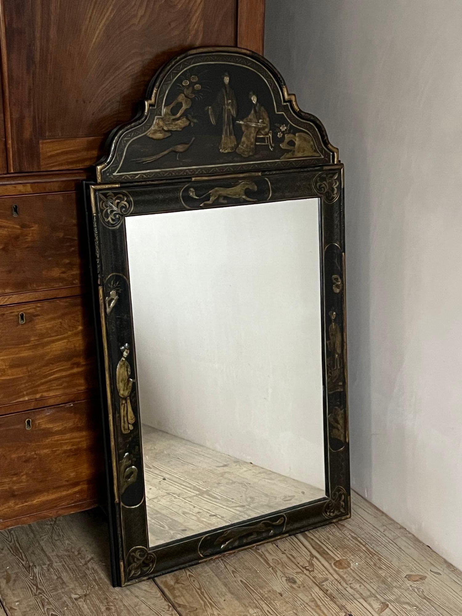 Miroir d'embarcadère en japannage noir en vente 1