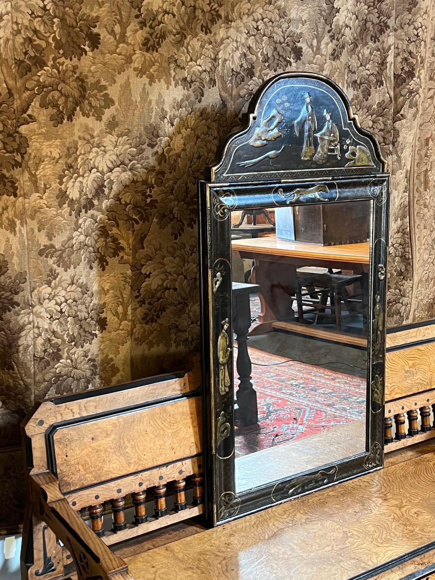 Miroir d'embarcadère en japannage noir en vente 2