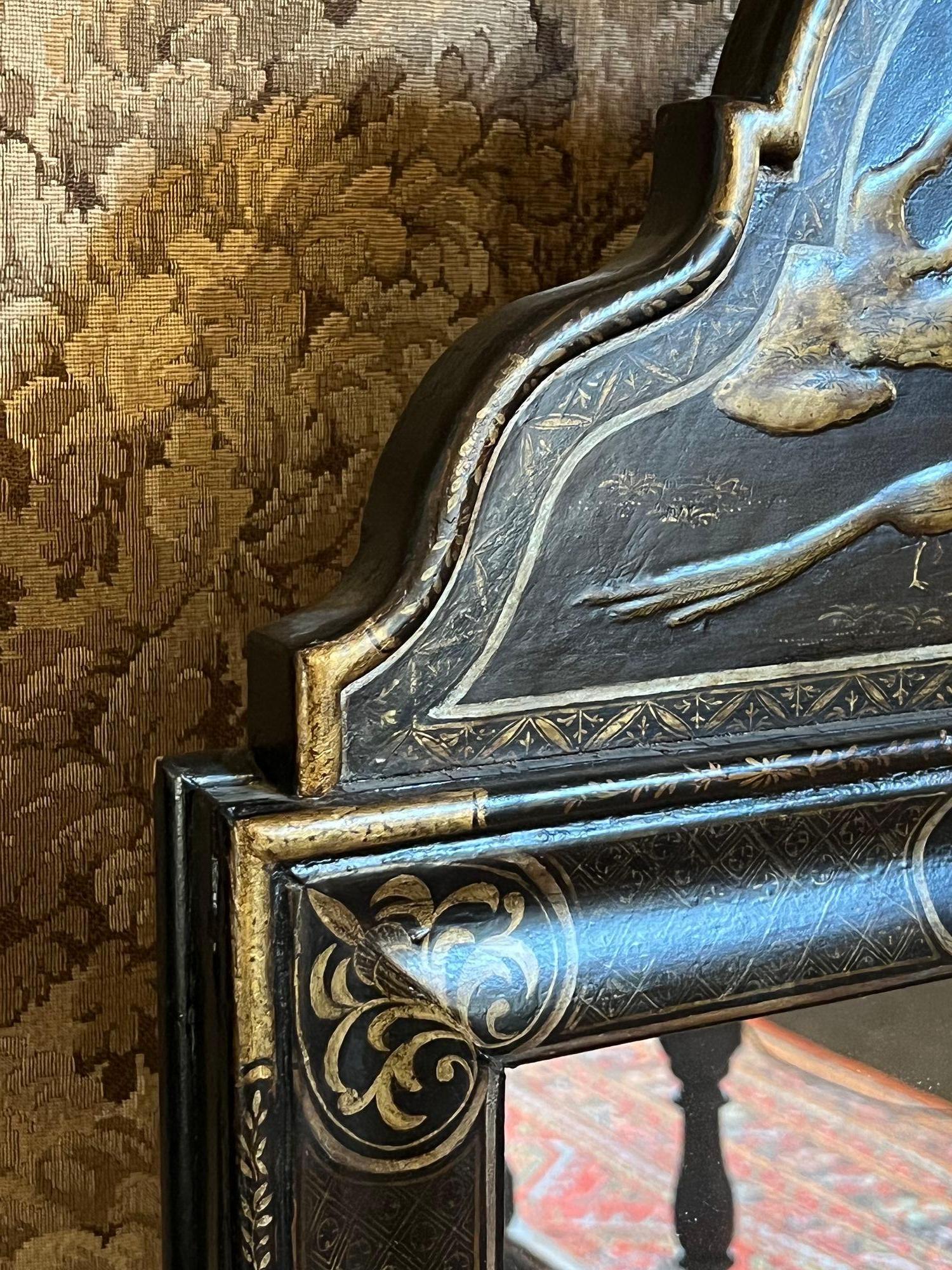 Miroir d'embarcadère en japannage noir en vente 3