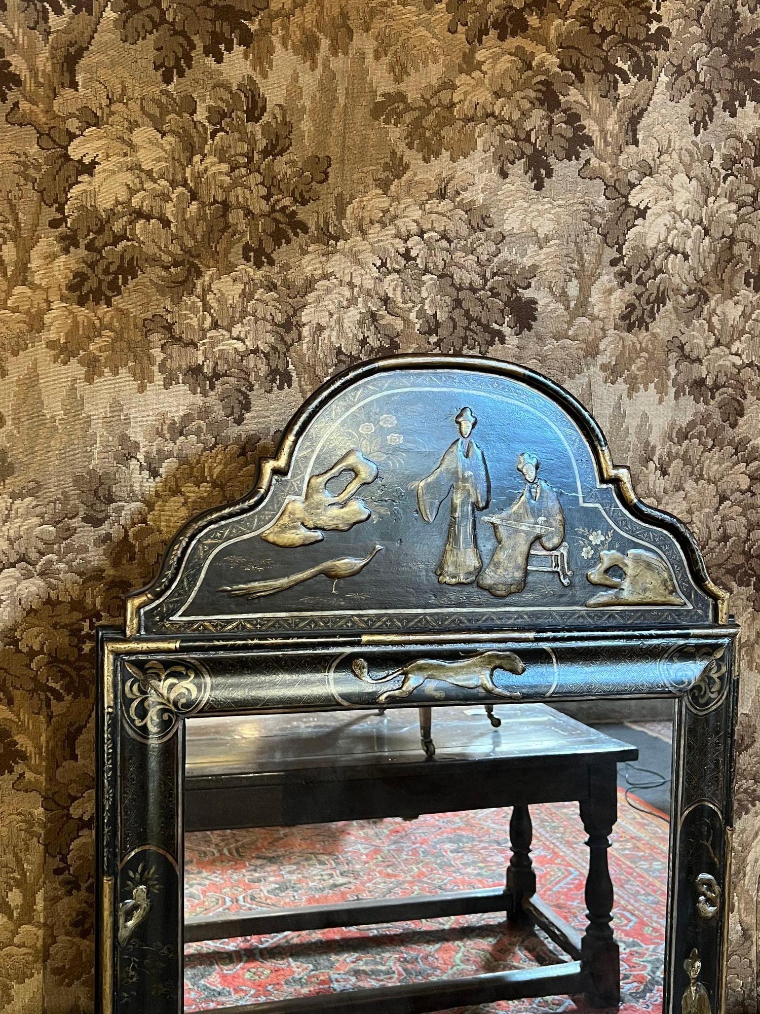 Miroir d'embarcadère en japannage noir en vente 4