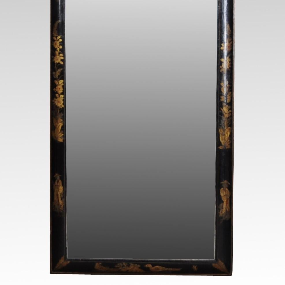 English Black Japanned Queen Anne Pier Mirror