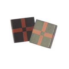 Black Jasper Gold Plate Stud Square Red Cross Modern Chic Earrings