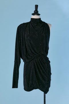 Schwarzes, asymmetrisch drapiertes Minikleid aus Jersey mit Strasssteinen ALEXANDRE VAUTHIER
