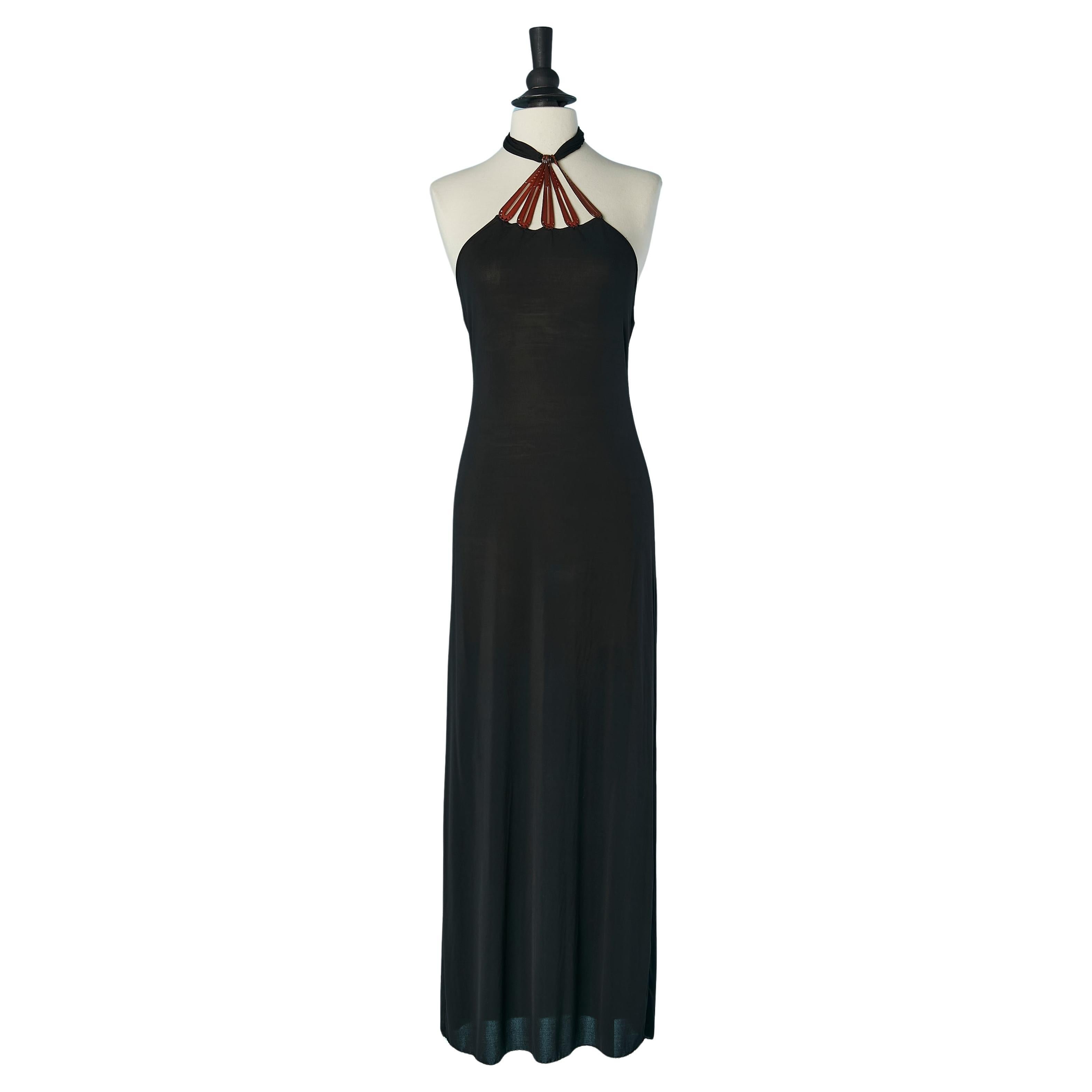 Vestido sin espalda de punto negro con detalle de piel Jean-Paul Gaultier Femme en venta