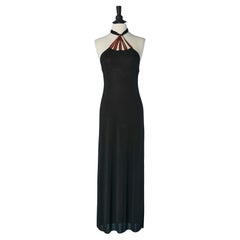 Robe dos nu en jersey noir avec détails en cuir Jean Paul Gaultier Femme