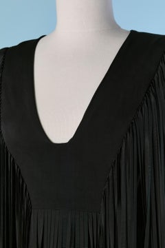 Black jersey body-suit with fringes and V neckline ALEXANDRE VAUTHIER
