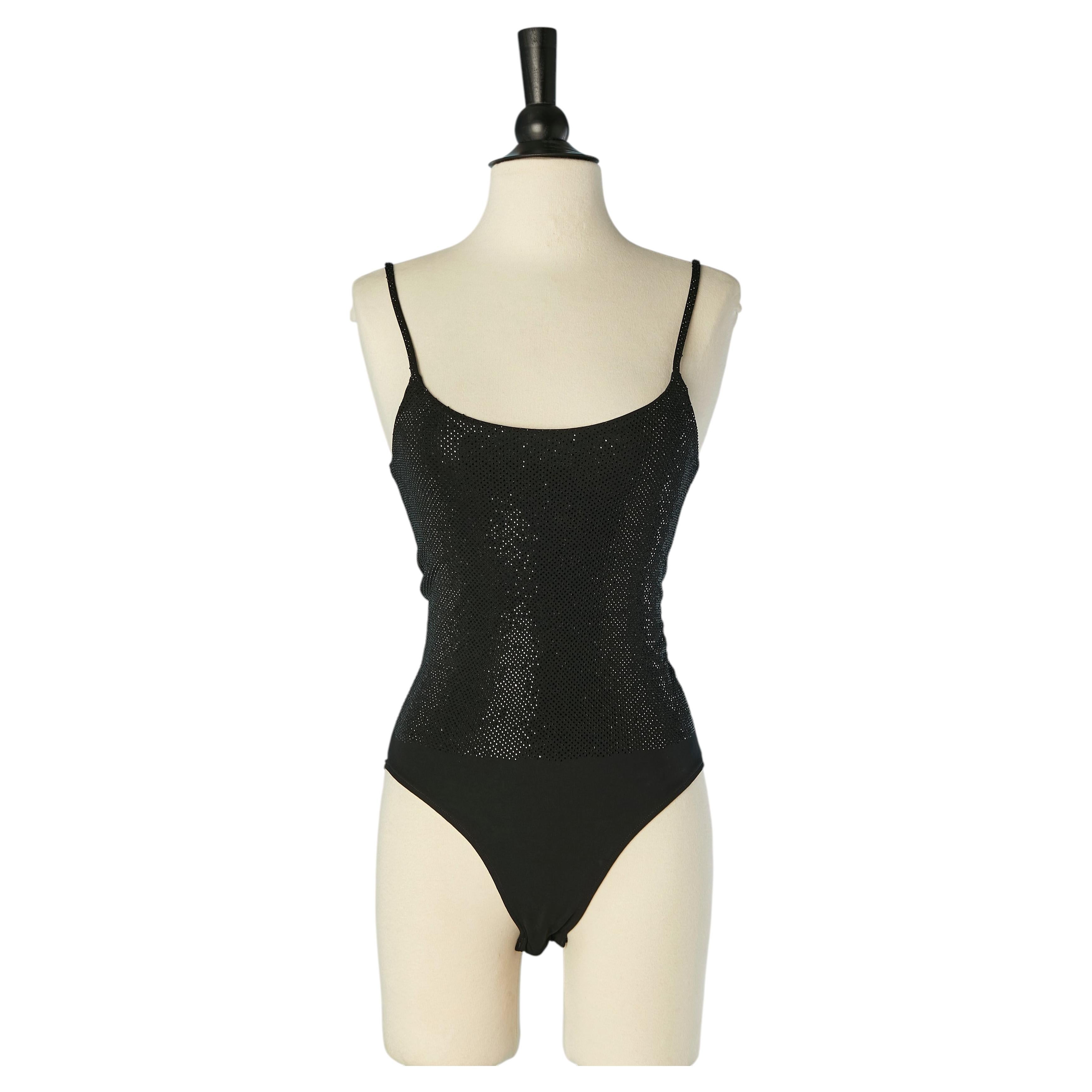 Schwarzer Jersey-Body mit schwarzen Strasssteinen von ALEXANDRE VAUTHIER