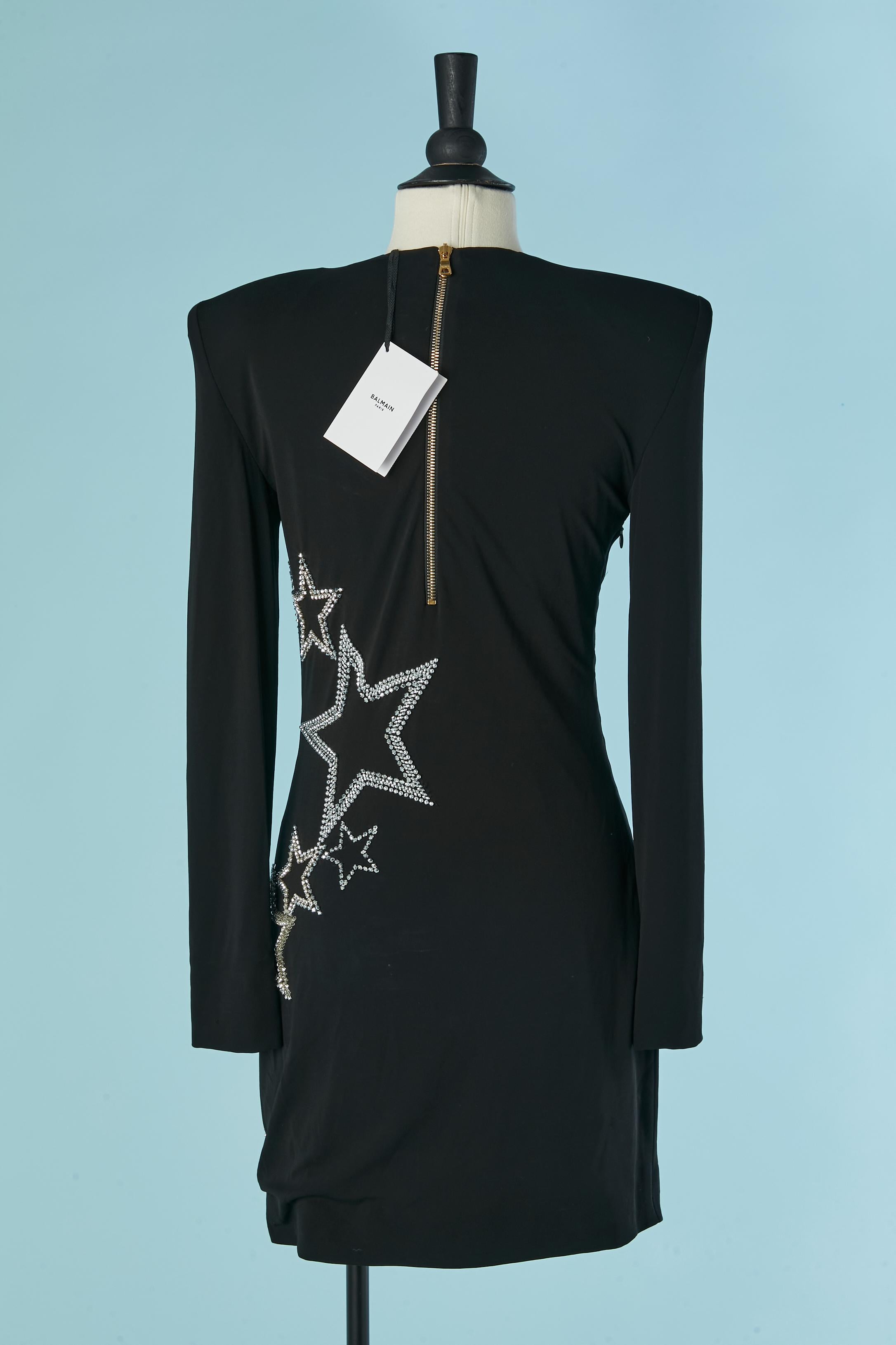 Robe de cocktail en jersey noir avec perles BALMAIN Nouveau avec étiquette en vente 1