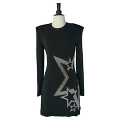 Black jersey cocktail dress with beadwork BALMAIN New with tag
