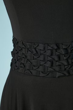 Black jersey cocktail dress with fabric strips braided belt Yves Saint Laurent