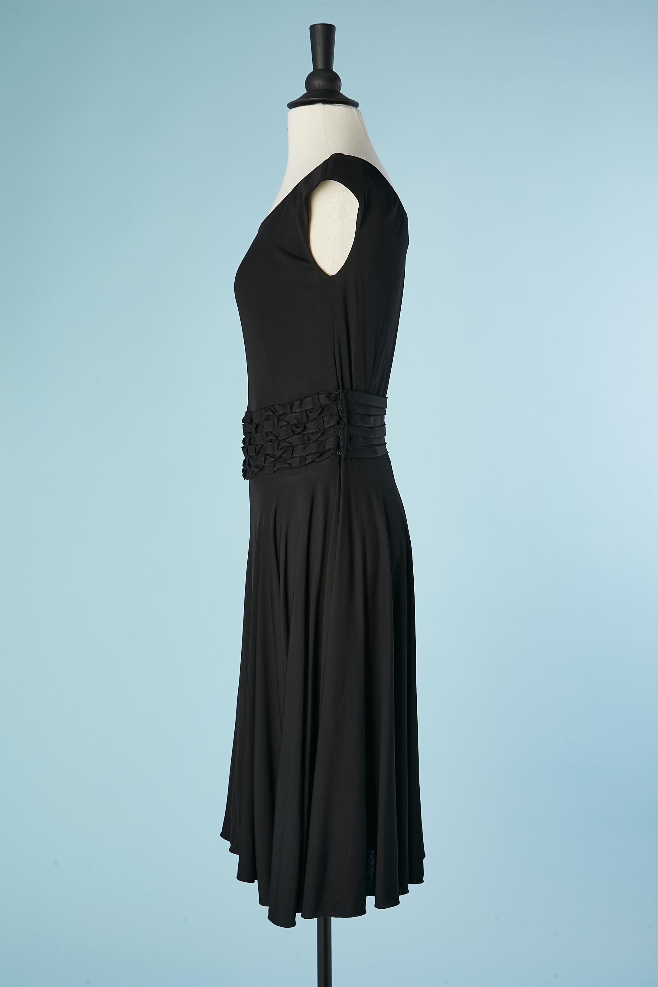 Black jersey cocktail dress with fabric strips braided belt Yves Saint Laurent  In Excellent Condition For Sale In Saint-Ouen-Sur-Seine, FR