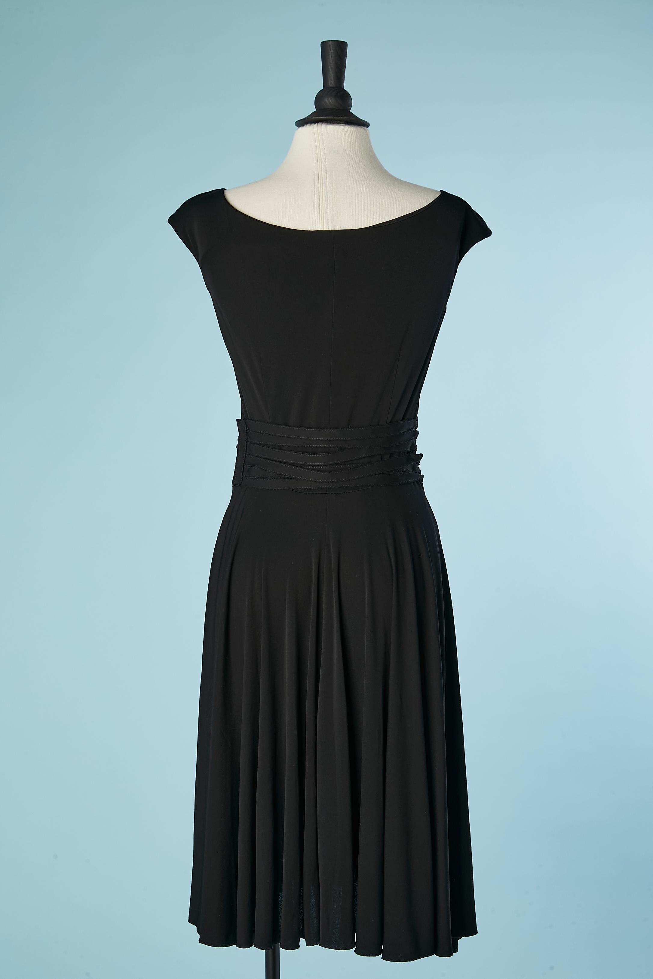 Women's Black jersey cocktail dress with fabric strips braided belt Yves Saint Laurent  For Sale