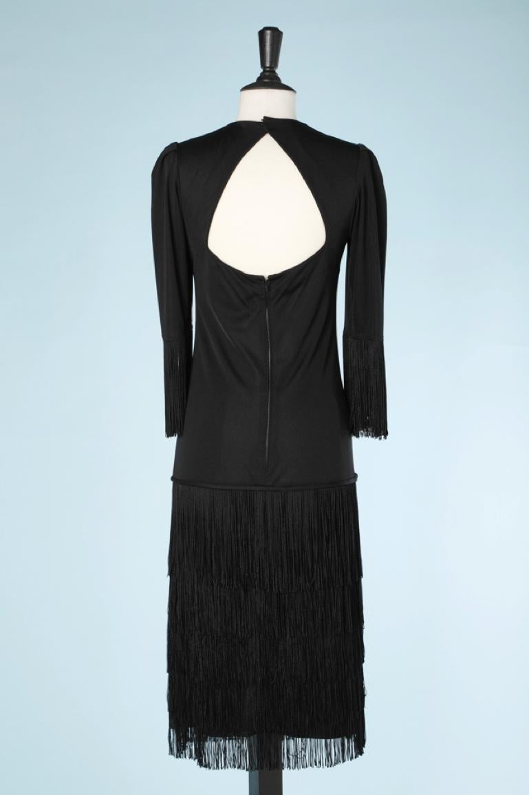Women's Black jersey cocktail dress with fringes Loris Azzaro  For Sale