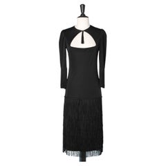 Black jersey cocktail dress with fringes Loris Azzaro 