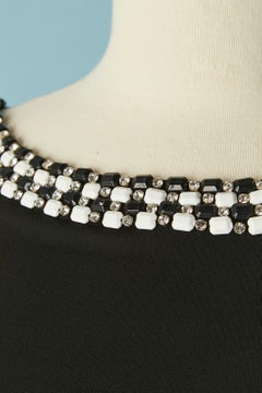 Black jersey cocktail dress with rhinestone and beads neckline BLUMARINE New