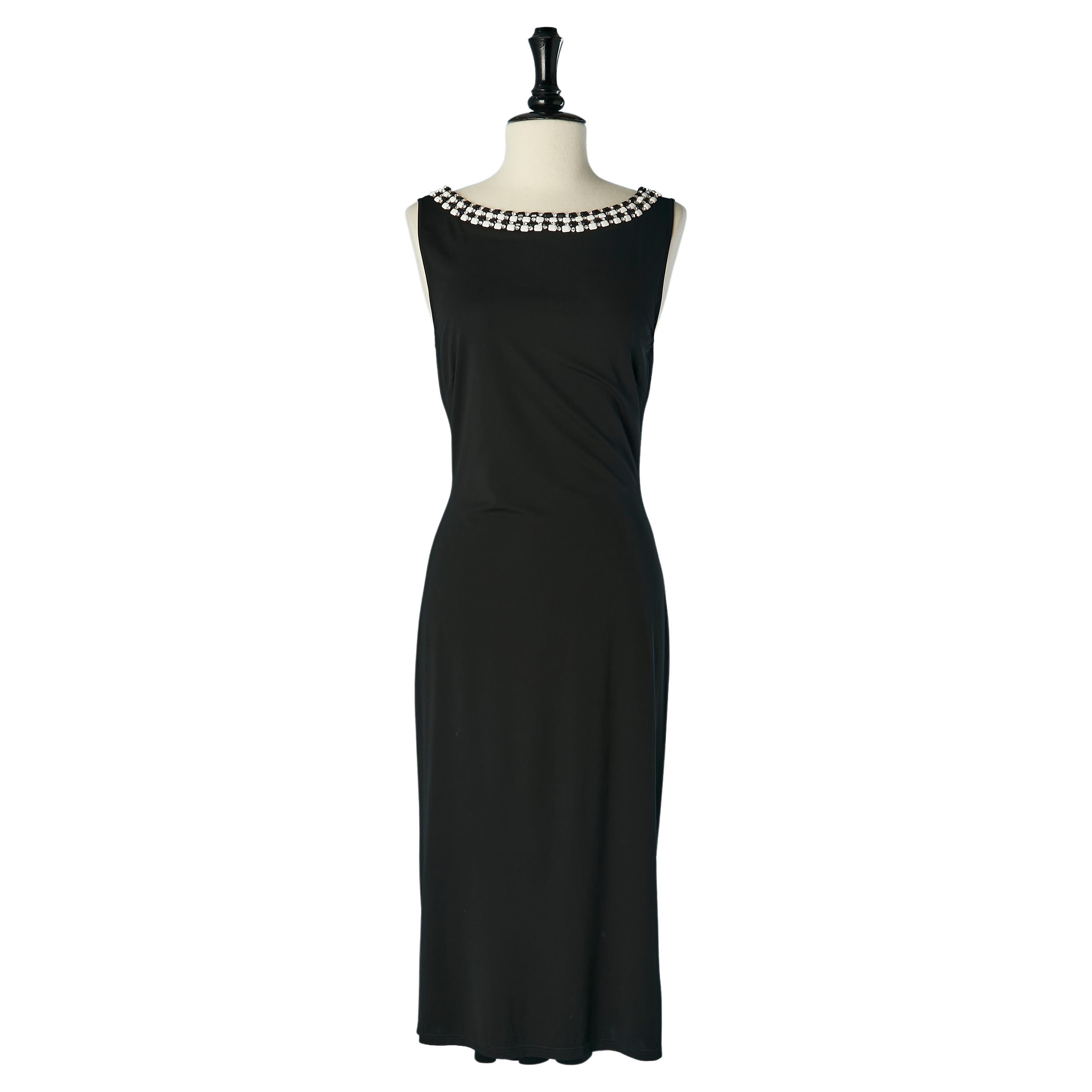 Abito da cocktail in jersey nero con strass e perline BLUMARINE Nuovo in vendita
