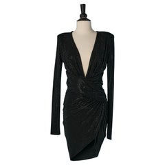 Black jersey draped cocktail dress with rhinestone ALEXANDRE VAUTHIER