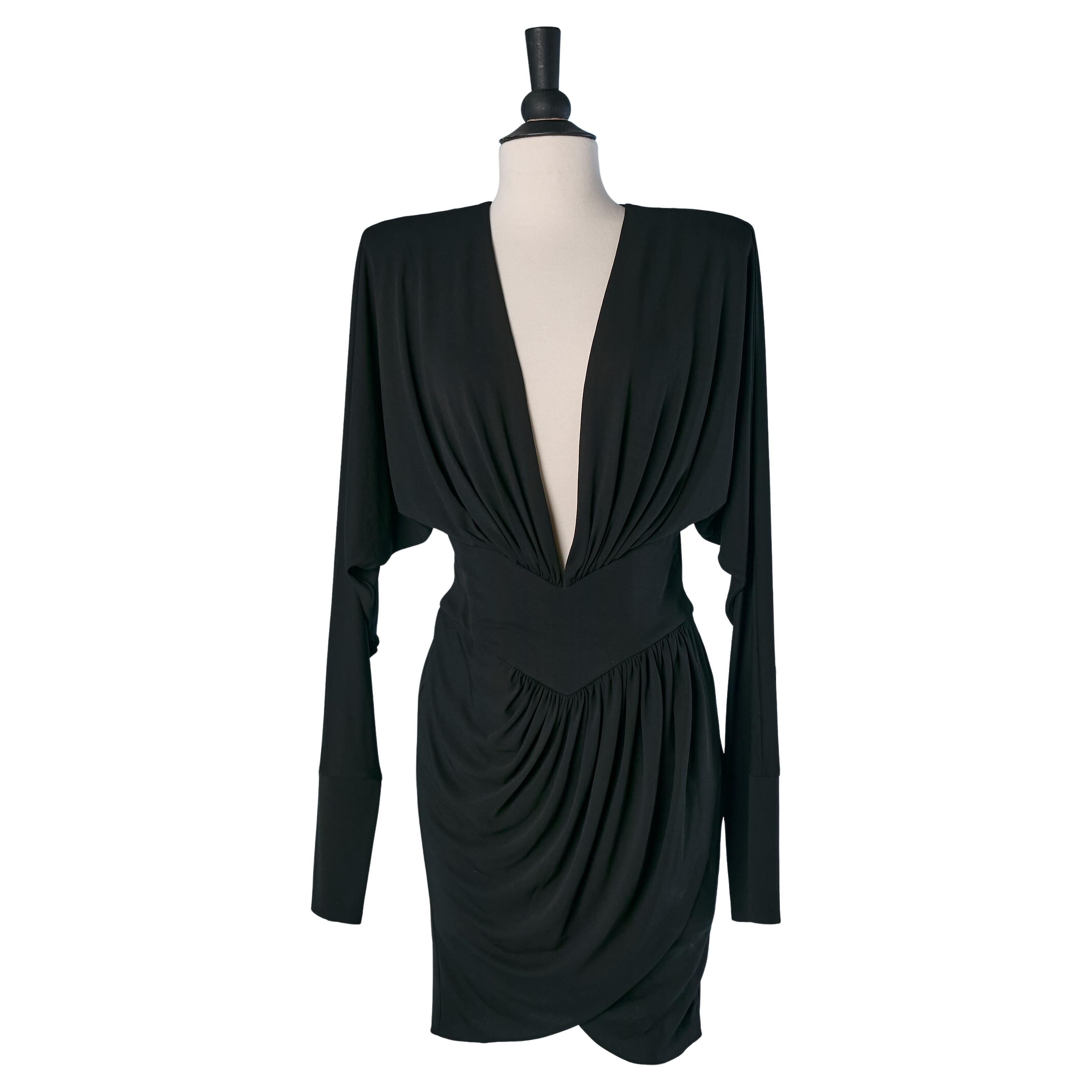 Abito da cocktail drappeggiato in jersey nero Alexandre Vauthier