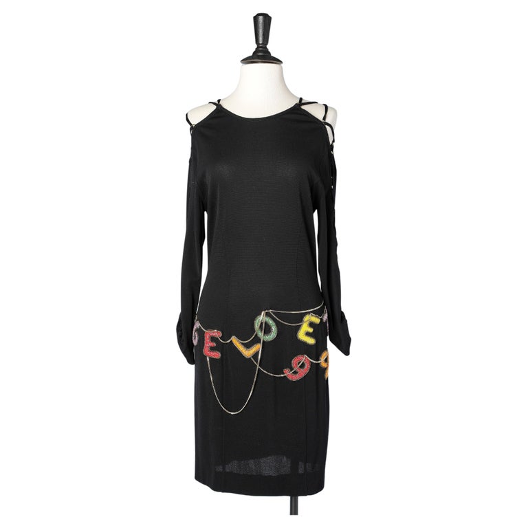 Black jersey dress with beaded work "ANGELO ÉTÉ 92" Angelo Tarlazzi  For Sale