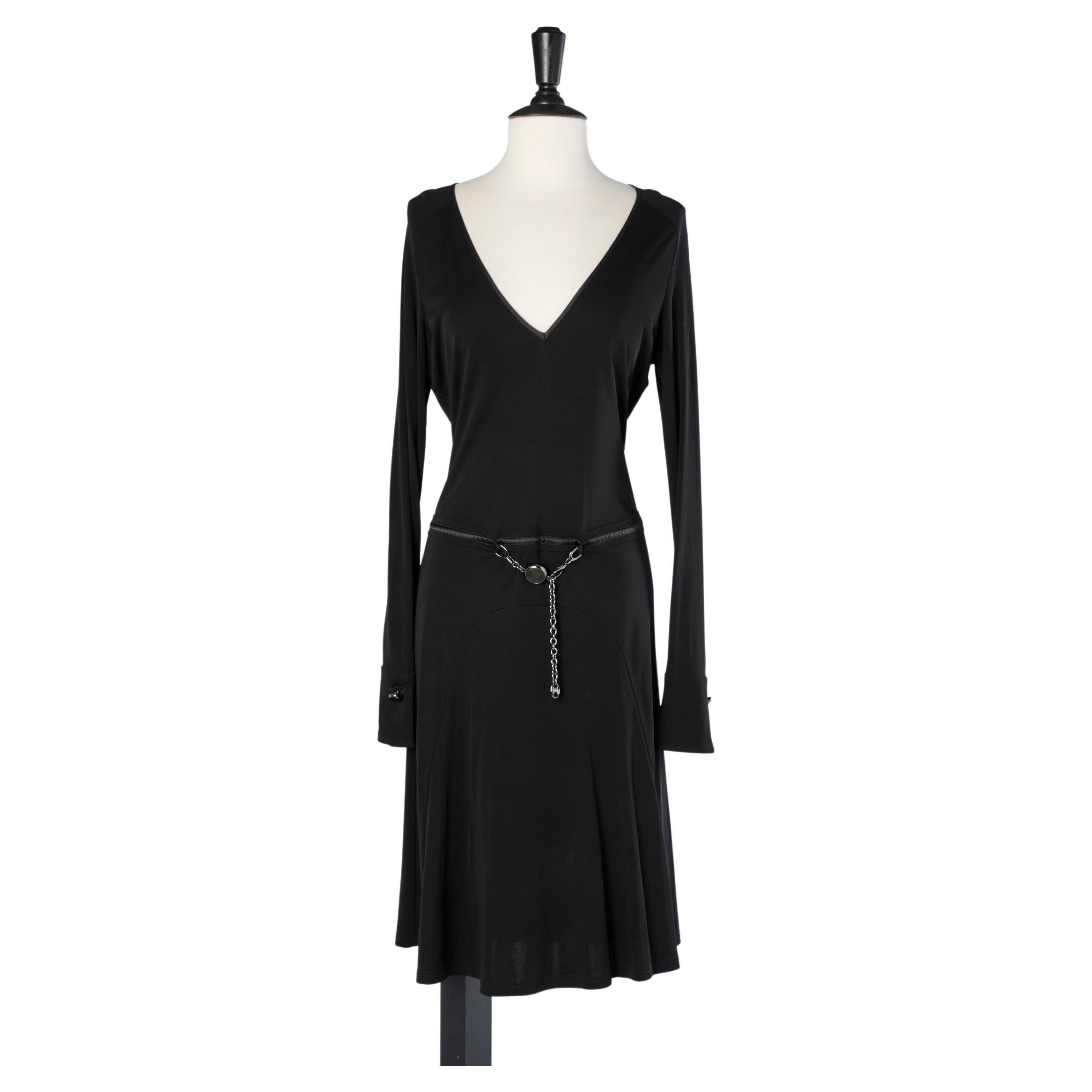 Black jersey dress with chain branded belt Céline