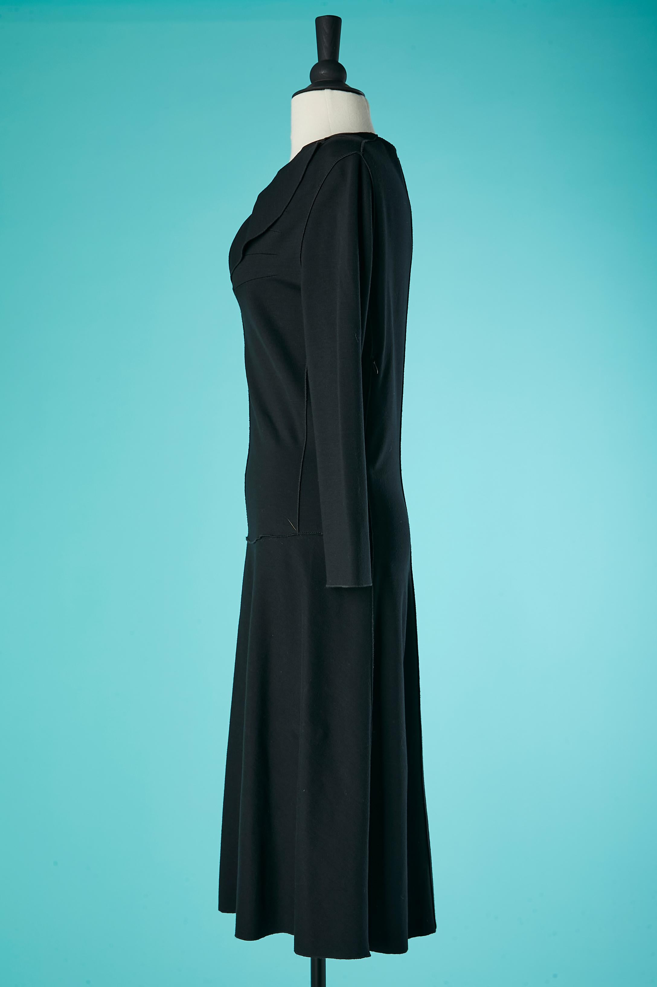 Women's Black jersey dress with cut-work and top- stitching Yves Saint Laurent FW 2008 For Sale