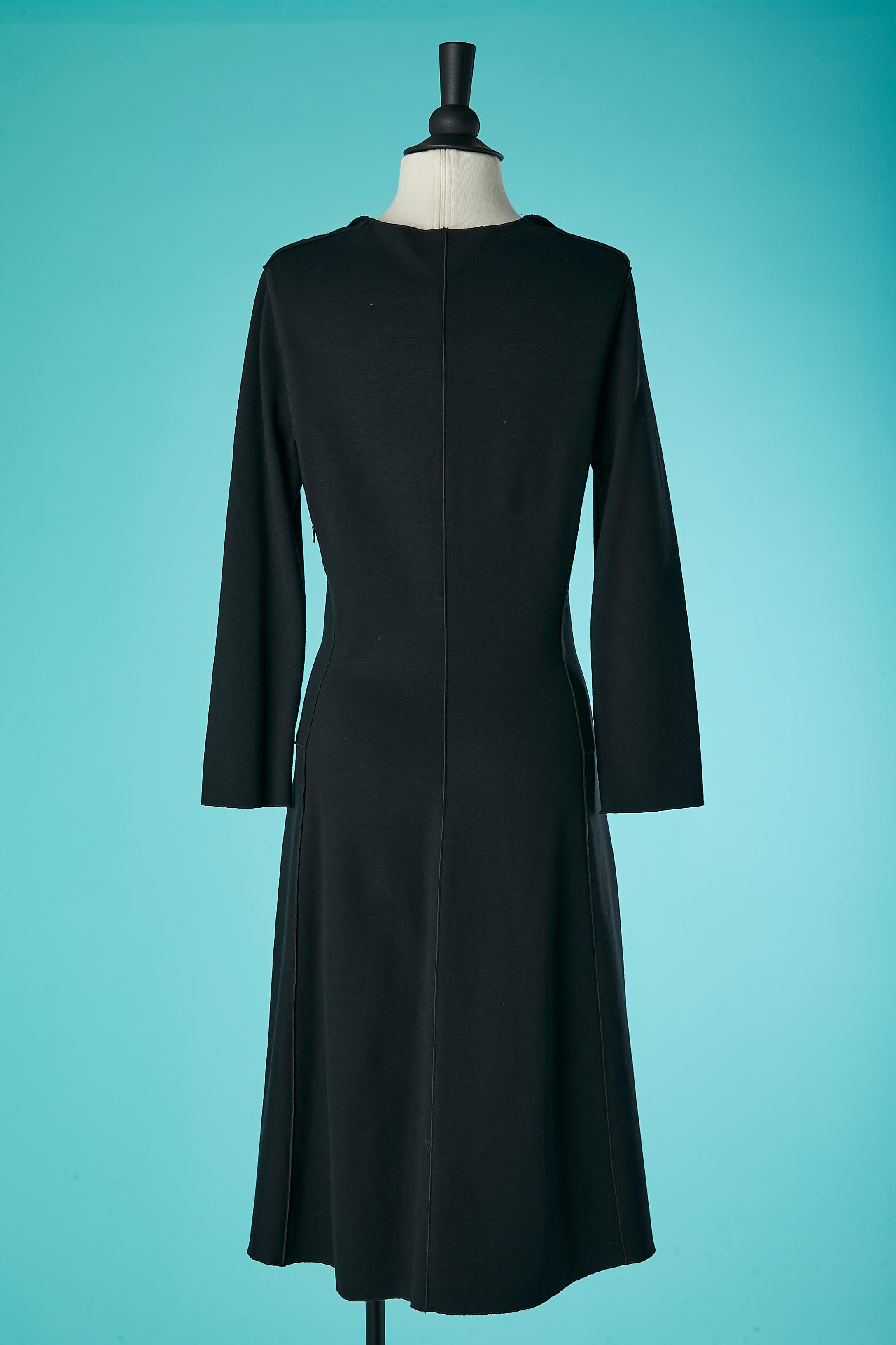 Black jersey dress with cut-work and top- stitching Yves Saint Laurent FW 2008 For Sale 1