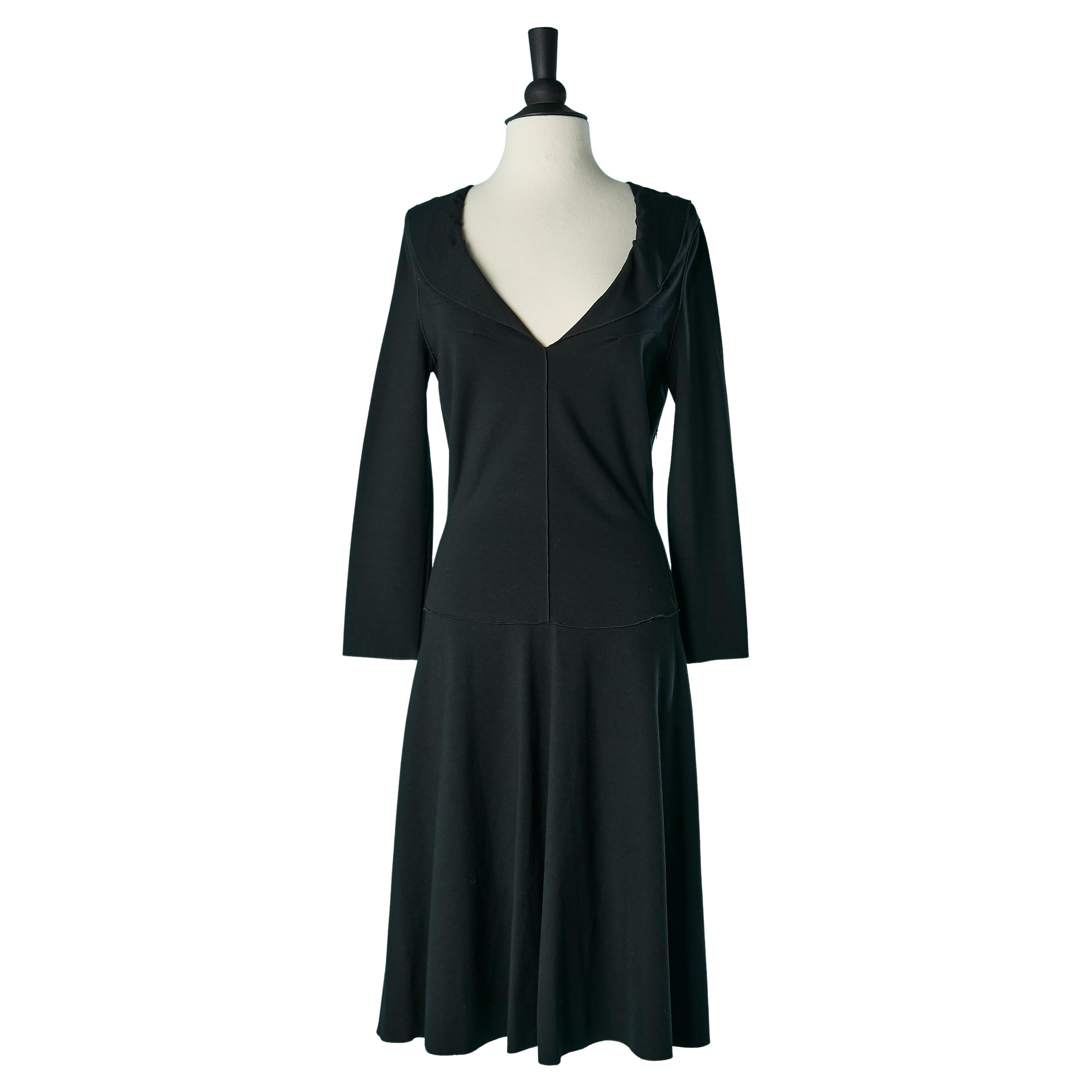 Black jersey dress with cut-work and top- stitching Yves Saint Laurent FW 2008 For Sale