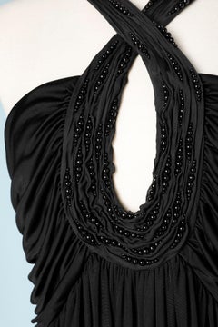 Black jersey embroidered cocktail dress Roberto Cavalli