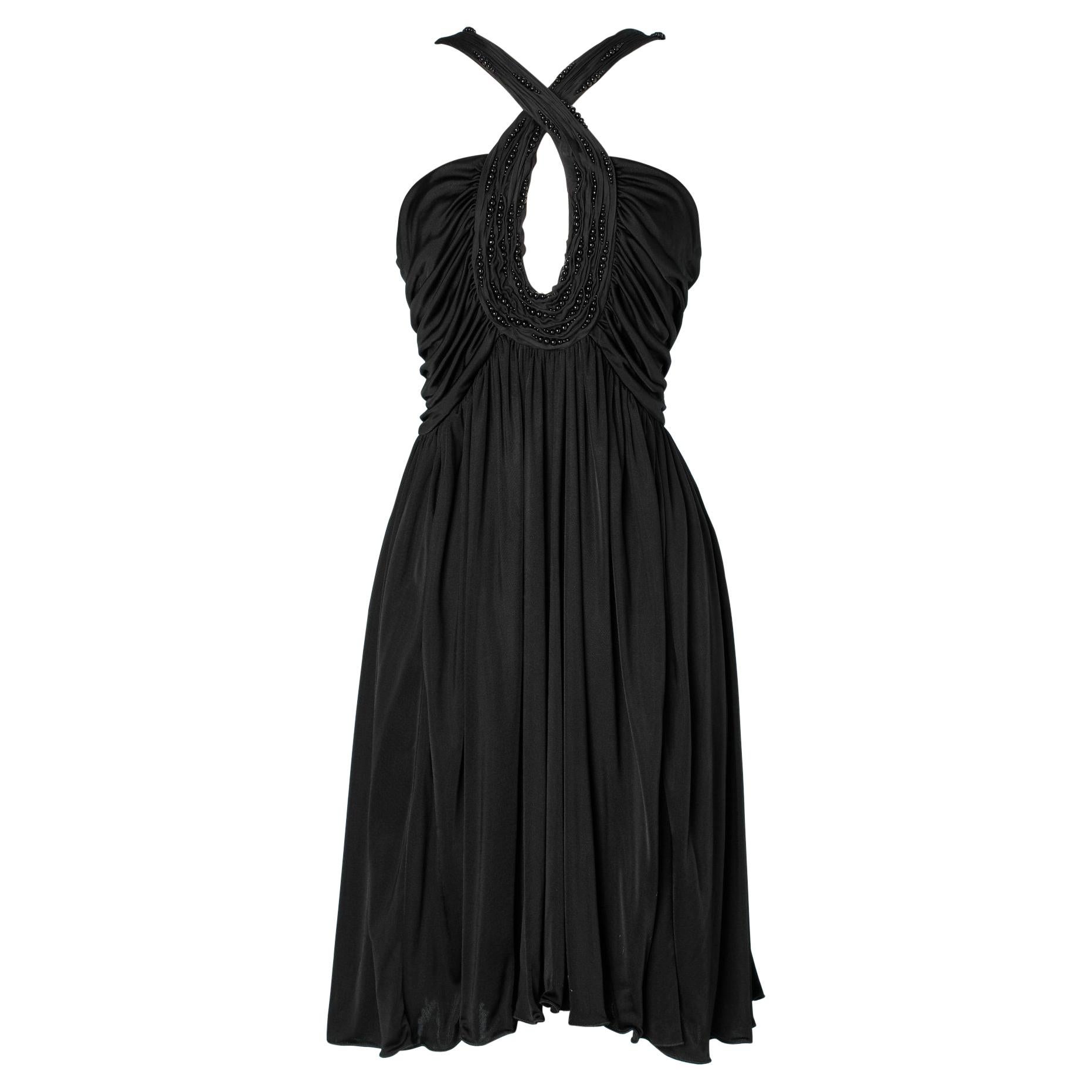Black jersey embroidered cocktail dress Roberto Cavalli  For Sale