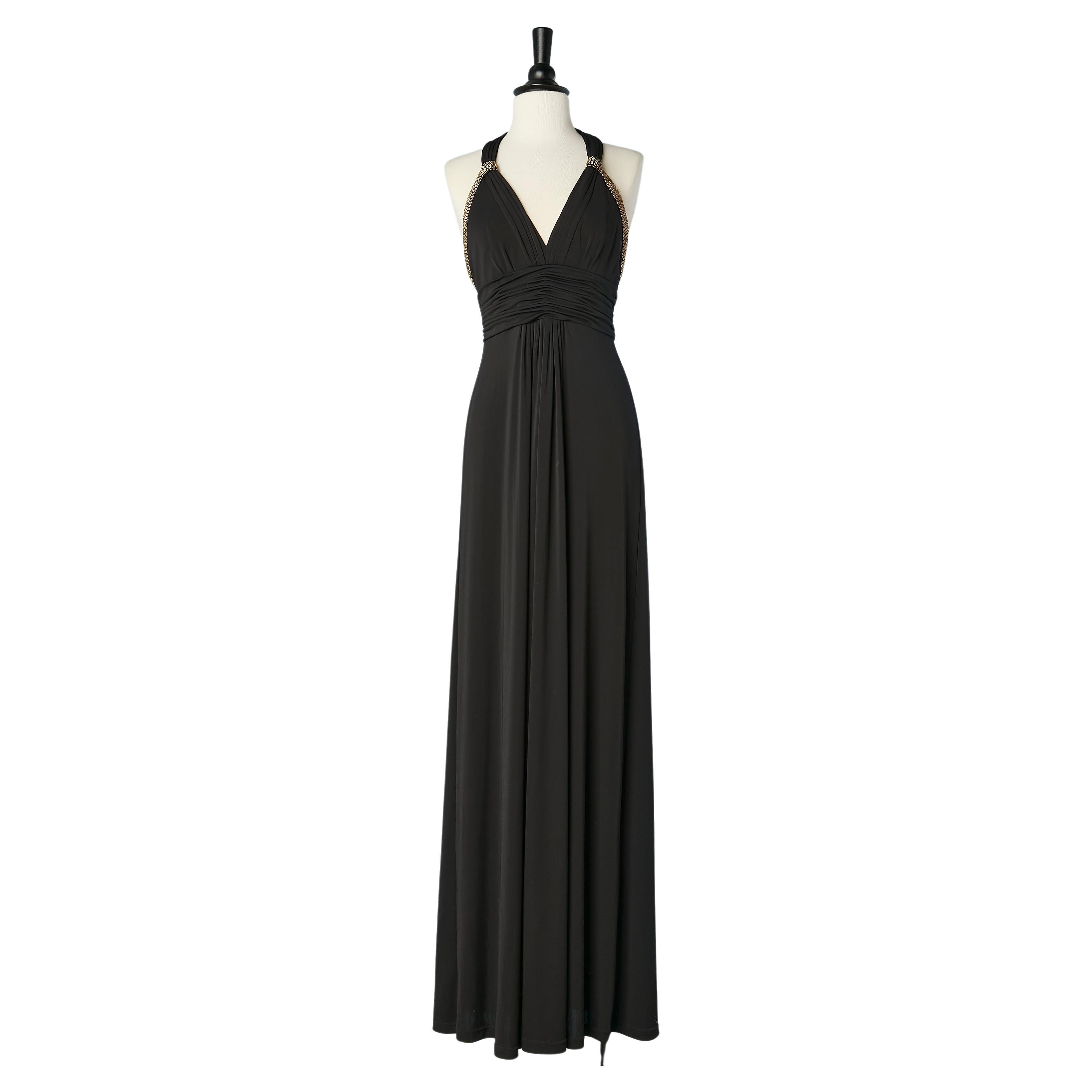 Black jersey evening dress with beaded edge Roberto Cavalli CLASS  For Sale