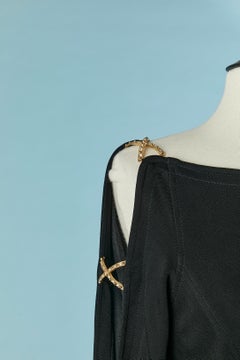 Schwarzes Abendkleid aus Jersey mit Strassverzierung am Ärmel TADASHI
