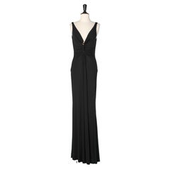 Black jersey evening gown with gold metal snake embellishment Roberto Cavalli 