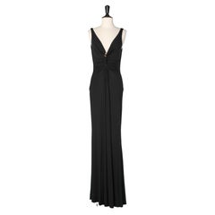 Schwarzes Abendkleid aus Jersey mit goldener Metallschlangenverzierung aus Jersey Roberto Cavalli