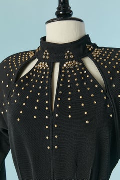 Black jersey jumpsuit with gold metal stud embellishment BATYA