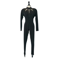 Black jersey jumpsuit with gold metal stud embellishment BATYA