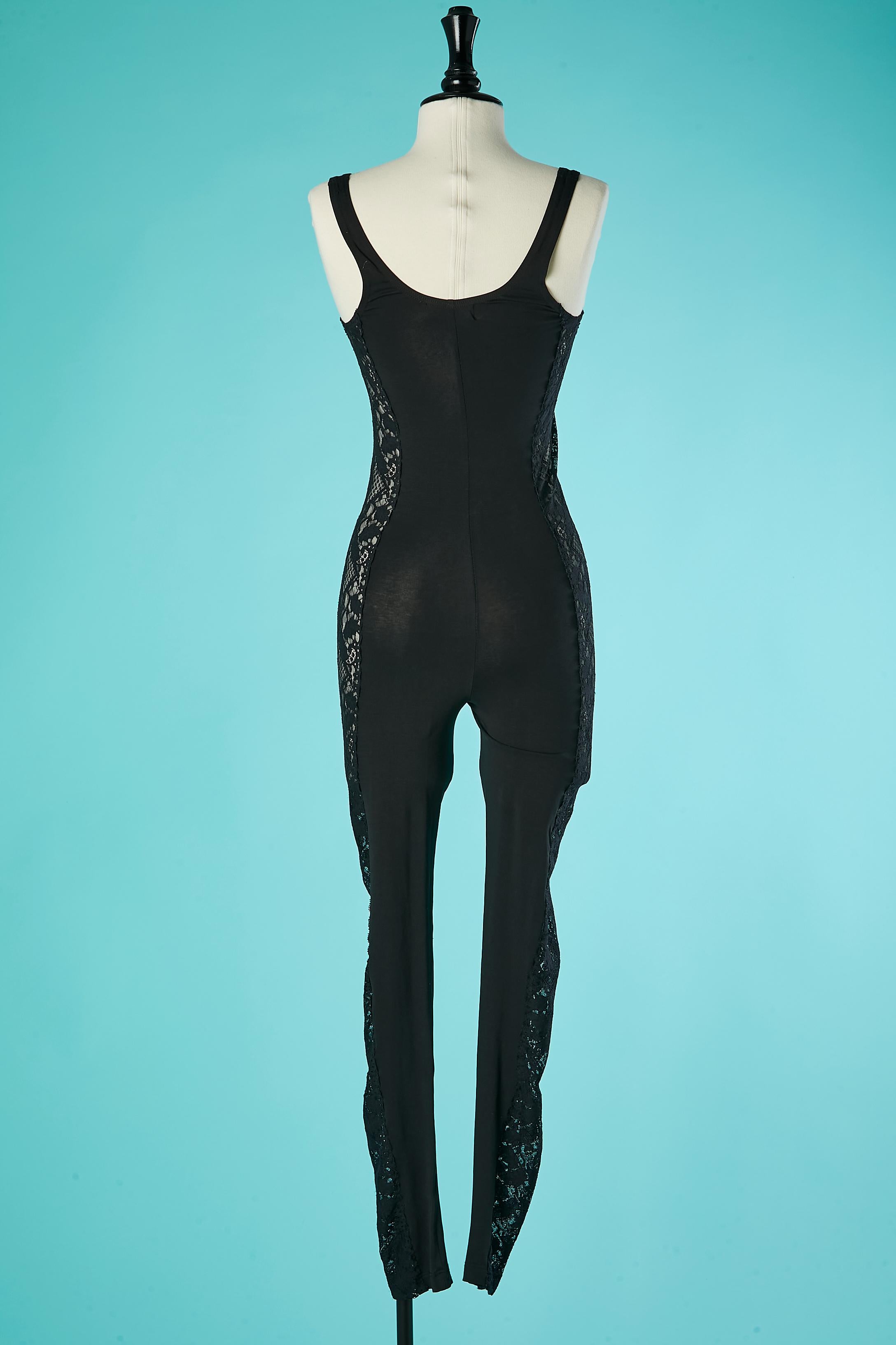 Black jersey jumpsuit with see-throught side in black lace Versace  1