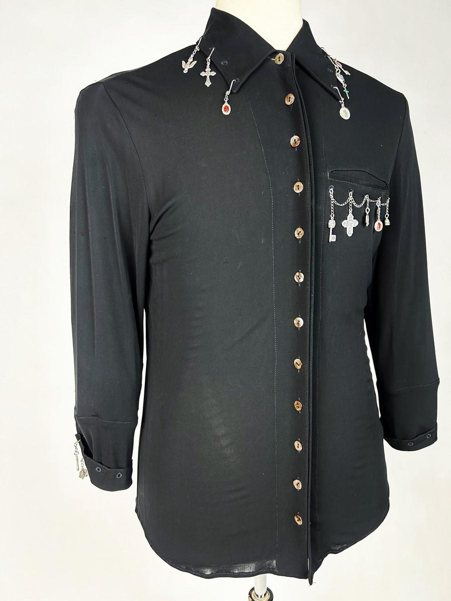 Men's Black jersey shirt with charms by Jean-Paul Gaultier Homme - France Circa 1995 For Sale