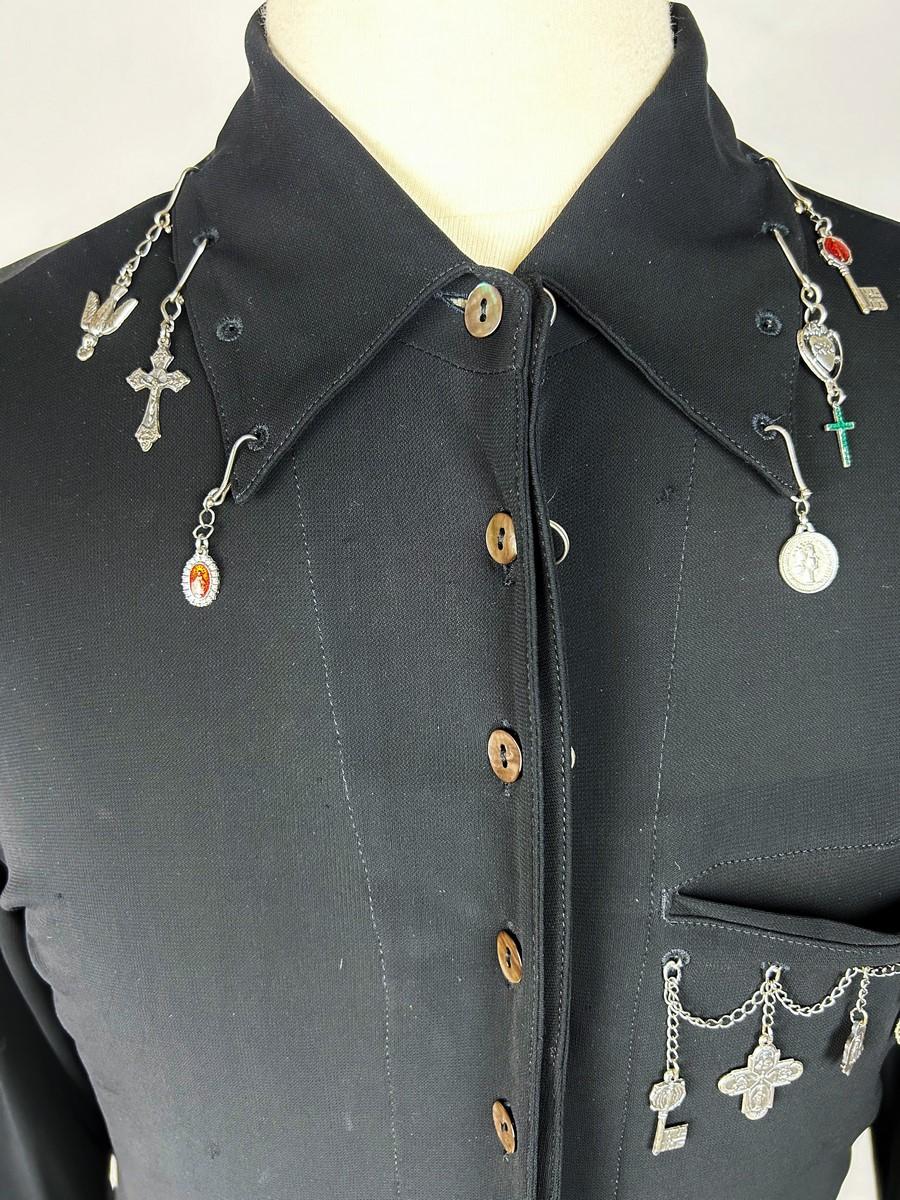 Black jersey shirt with charms by Jean-Paul Gaultier Homme - France Circa 1995 For Sale 2