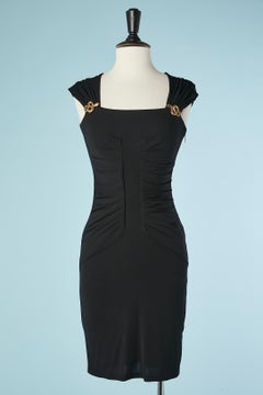 Black jersey sleeveless cocktail dress with snake brooch Roberto Cavalli