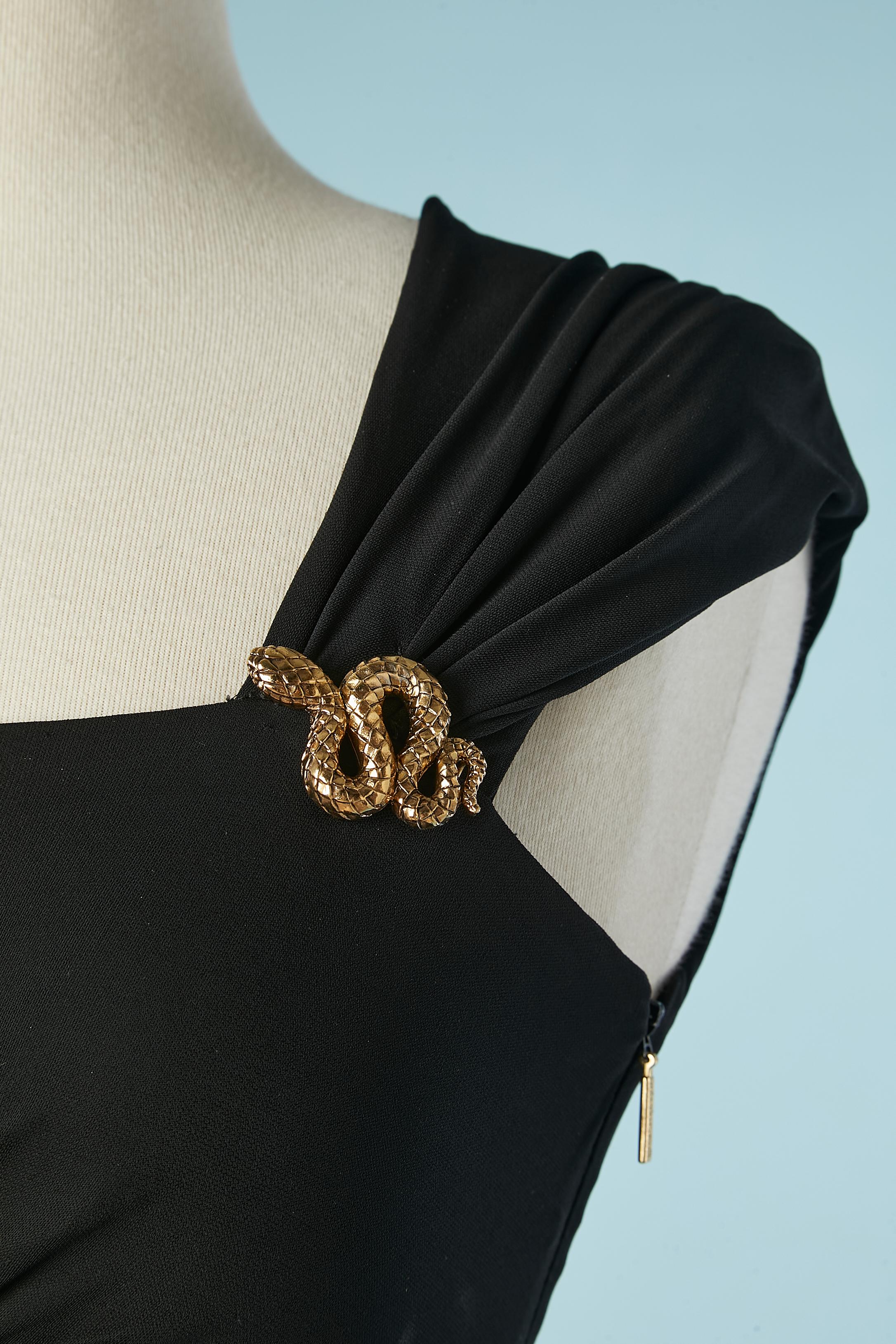 Black jersey sleeveless cocktail dress with snake brooch Roberto Cavalli  In Excellent Condition For Sale In Saint-Ouen-Sur-Seine, FR